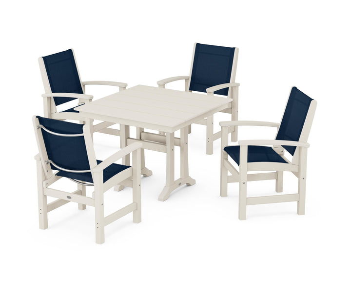 POLYWOOD® Coastal 5-Piece Farmhouse Dining Set With Trestle Legs