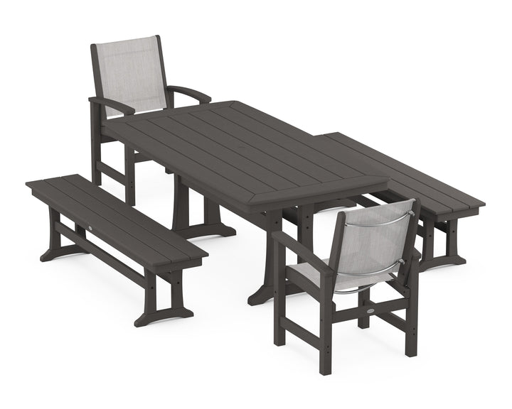 POLYWOOD® Coastal 5-Piece Dining Set with Trestle Legs and Benches