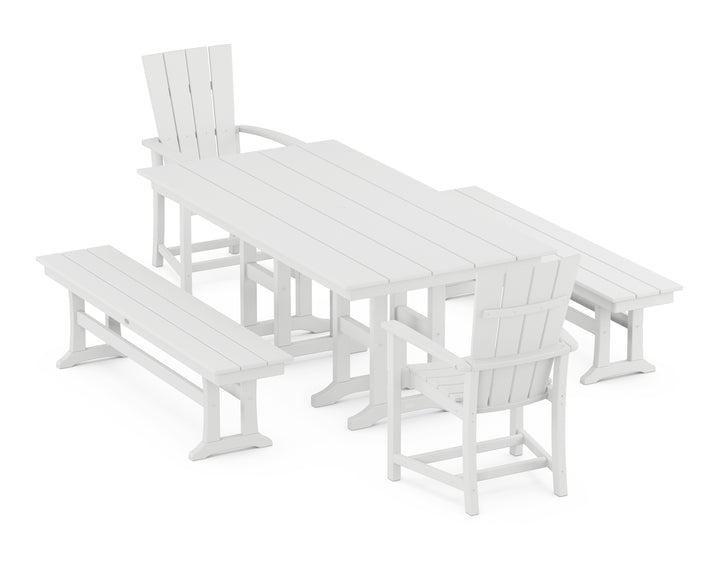 POLYWOOD® Quattro 5-Piece Farmhouse Dining Set with Benches