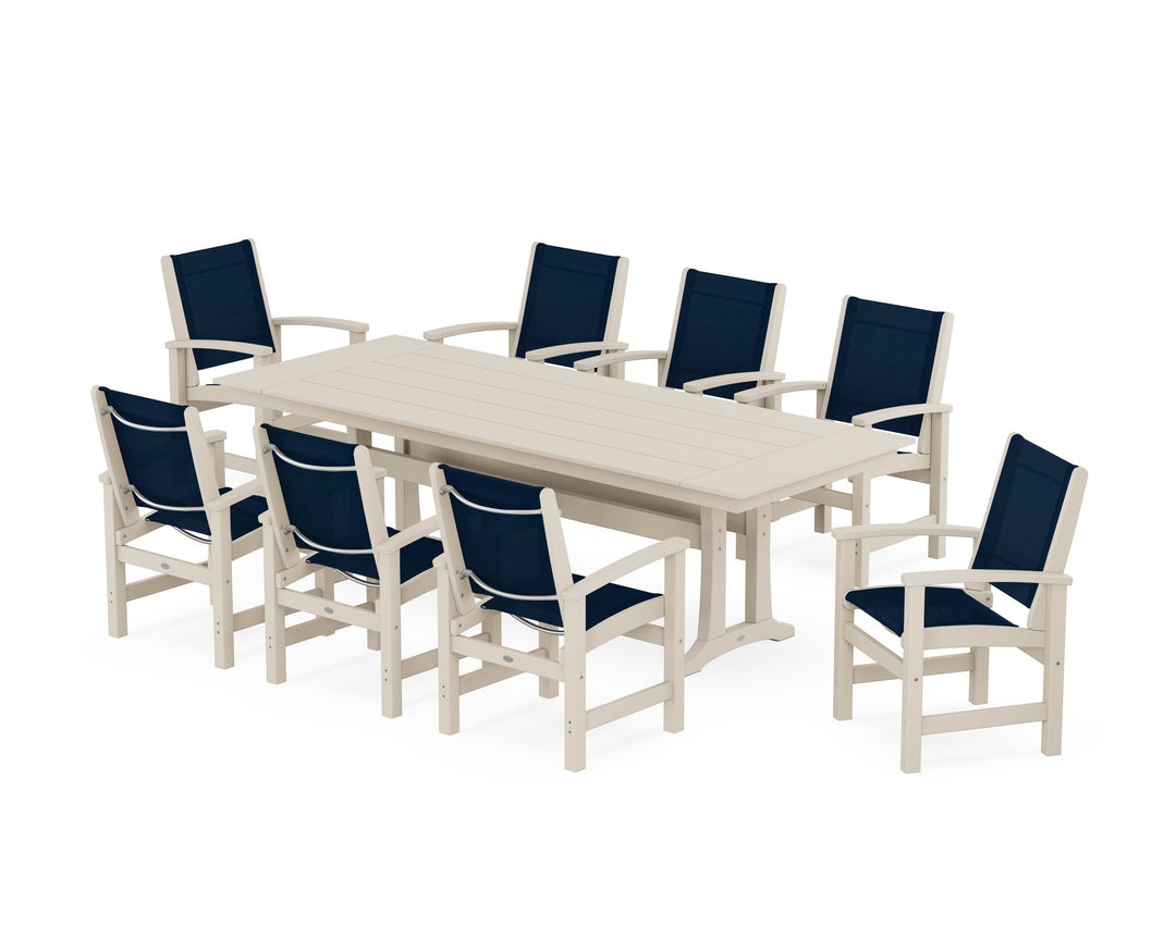 POLYWOOD® Coastal 9-Piece Farmhouse Dining Set with Trestle Legs