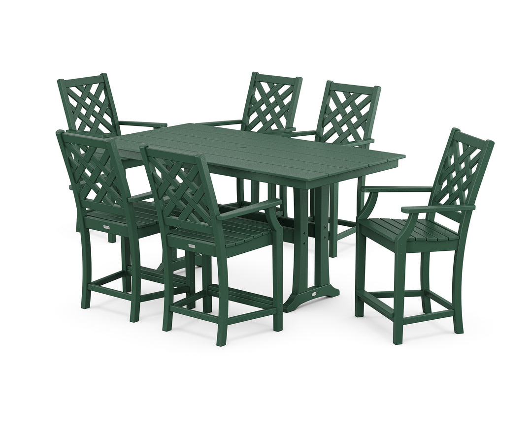 Country Living Wovendale Arm Chair 7-Piece Farmhouse Counter Set with Trestle Legs