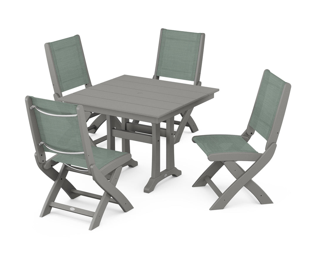 POLYWOOD® Coastal Folding Side Chair 5-Piece Farmhouse Dining Set With Trestle Legs