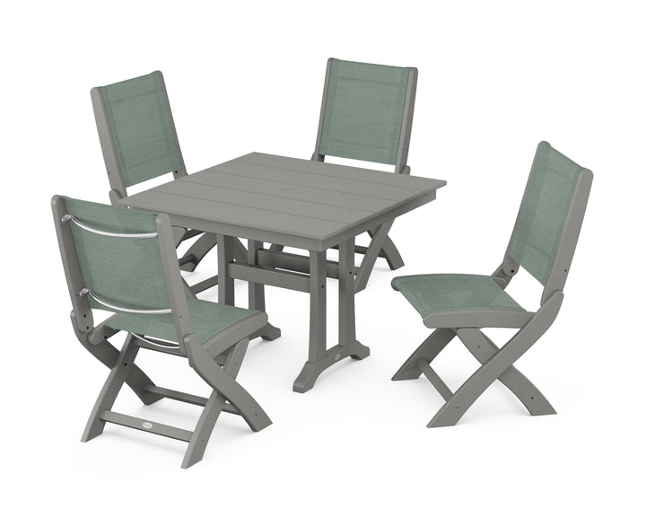 POLYWOOD® Coastal Folding Side Chair 5-Piece Farmhouse Dining Set With Trestle Legs