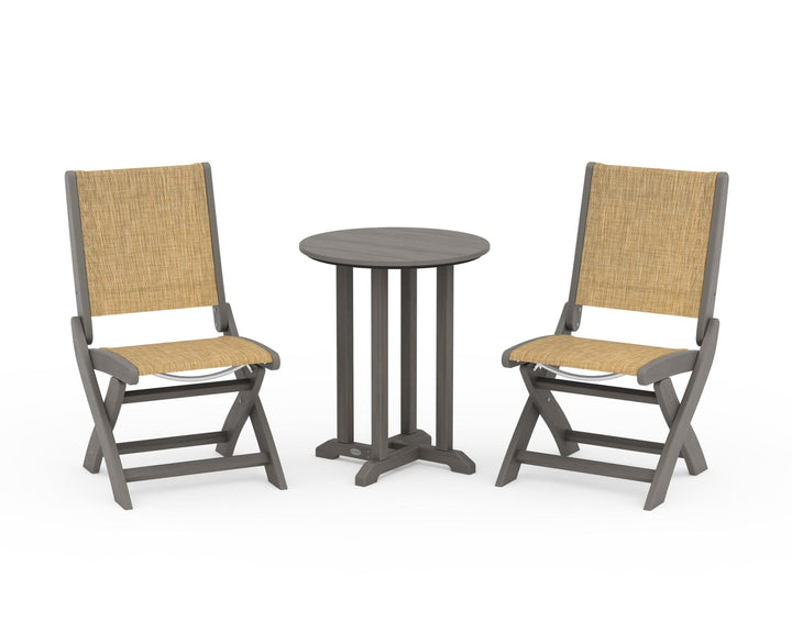 POLYWOOD® Coastal Folding Side Chair 3-Piece Round Bistro Dining Set