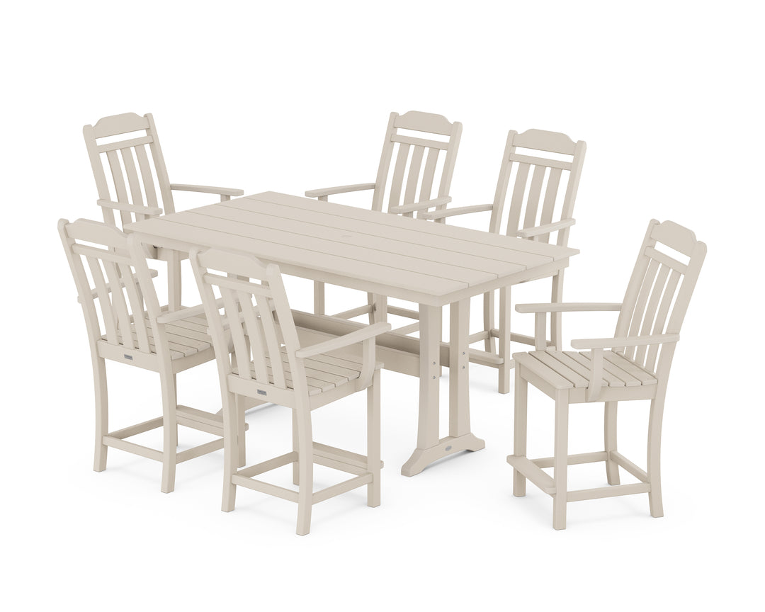 Country Living Cottage Arm Chair 7-Piece Farmhouse Counter Set with Trestle Legs