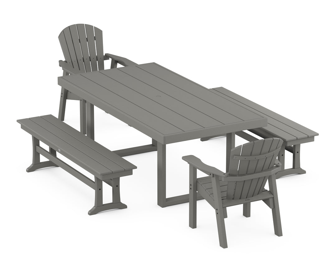POLYWOOD® Seashell 5-Piece Dining Set with Benches