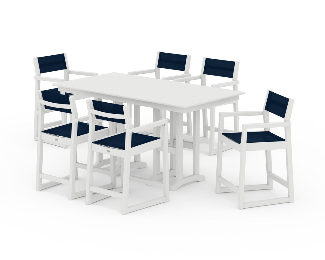 POLYWOOD® EDGE Sling Arm Chair 7-Piece Farmhouse Counter Set