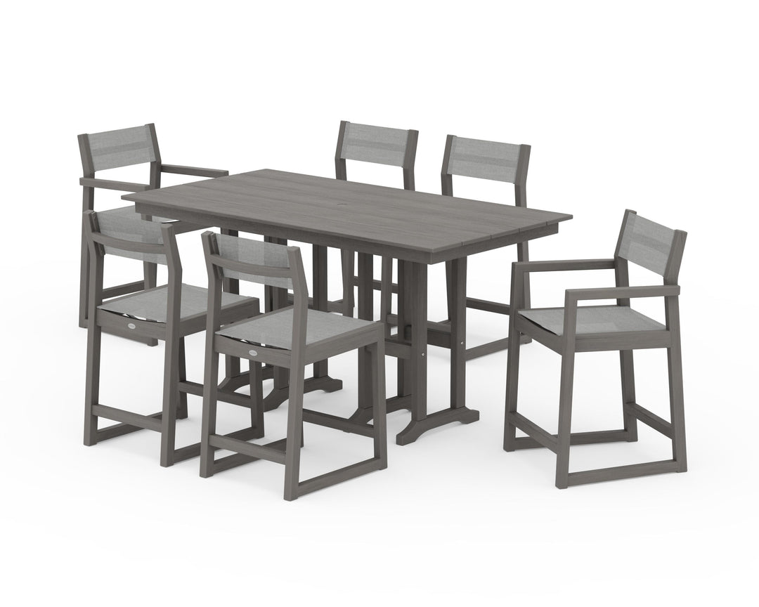 POLYWOOD® EDGE Sling 7-Piece Farmhouse Counter Set with Trestle Legs
