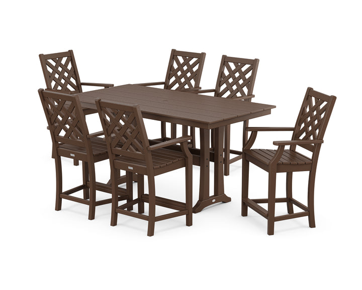 Country Living Wovendale Arm Chair 7-Piece Farmhouse Counter Set with Trestle Legs