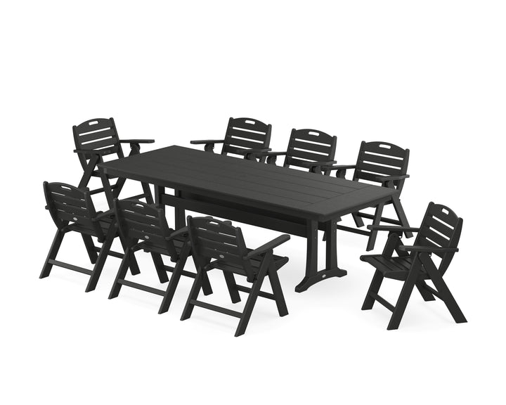 POLYWOOD® Nautical Lowback 9-Piece Farmhouse Dining Set with Trestle Legs