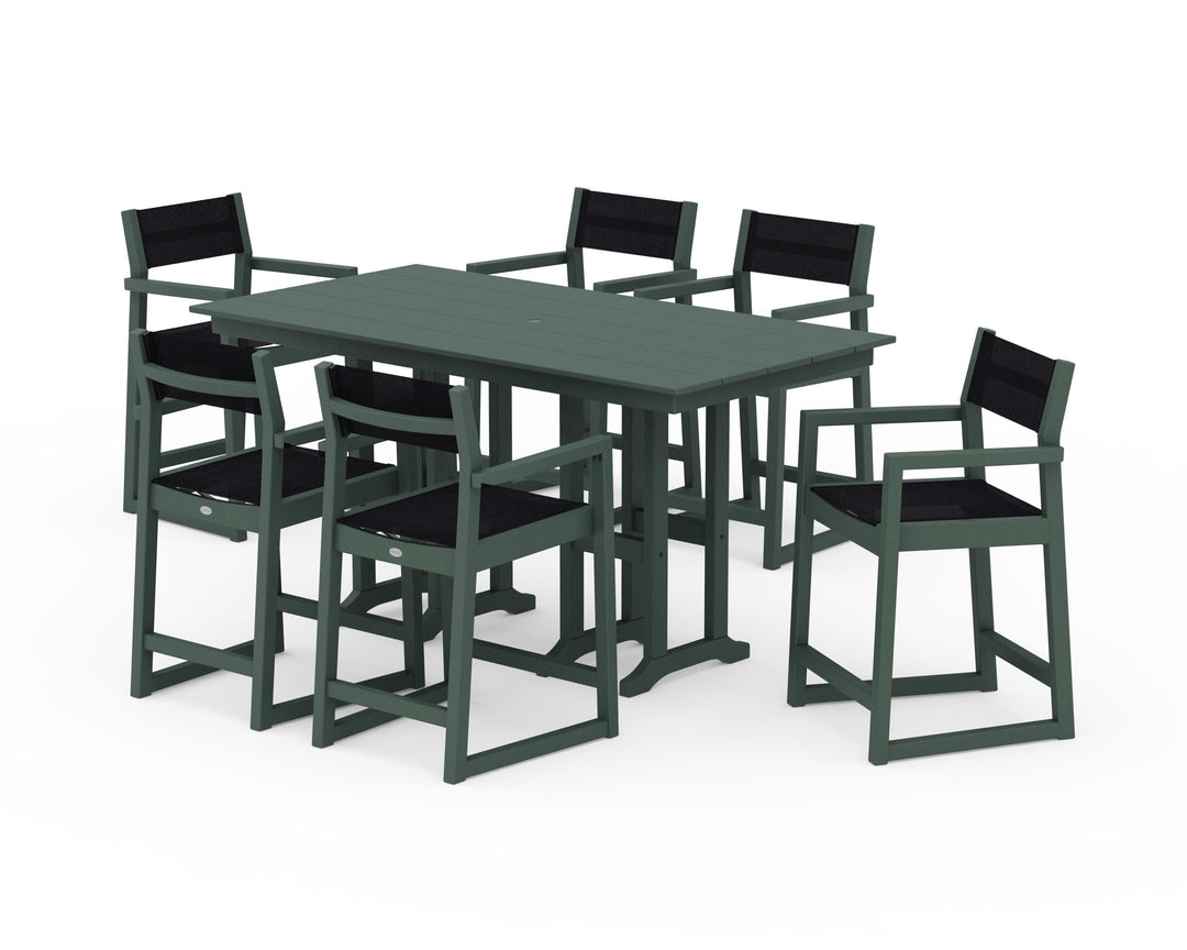 POLYWOOD® EDGE Sling Arm Chair 7-Piece Farmhouse Counter Set