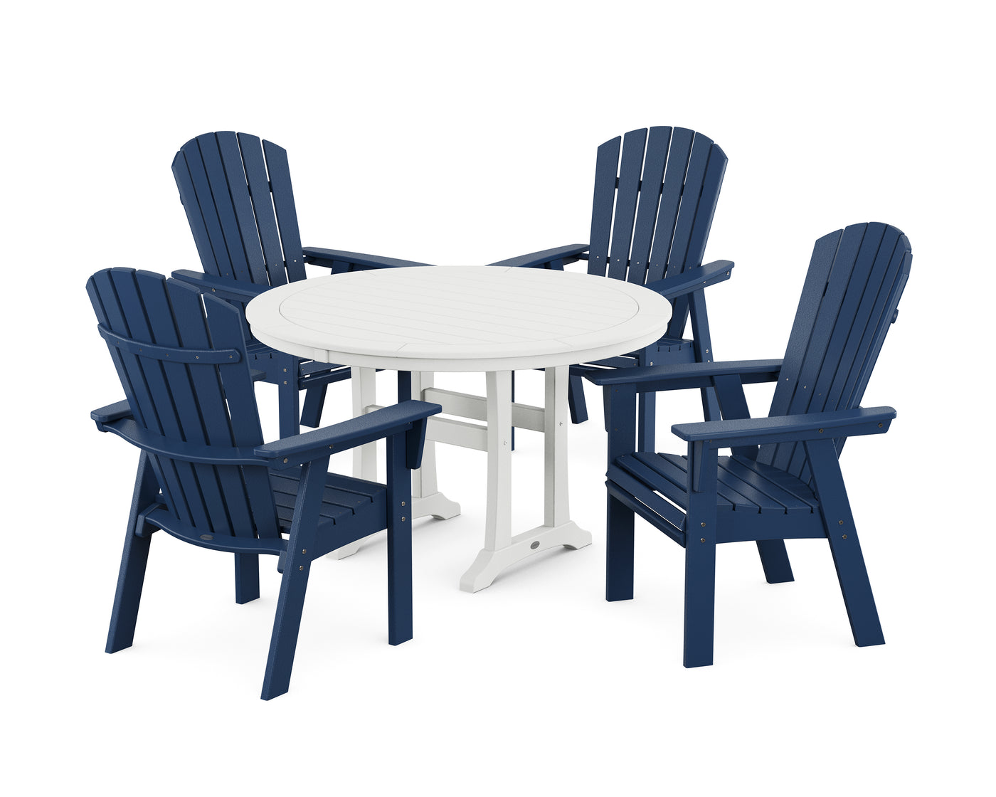 Nautical Curveback Adirondack 5-Piece Round Dining Set with Trestle Legs