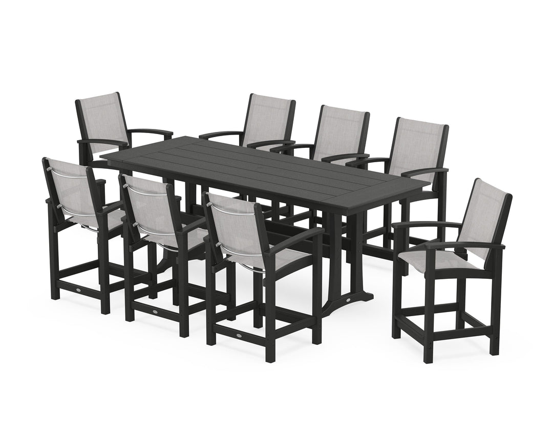 POLYWOOD® Coastal 9-Piece Farmhouse Counter Set with Trestle Legs