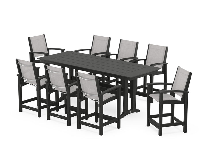 POLYWOOD® Coastal 9-Piece Farmhouse Counter Set with Trestle Legs