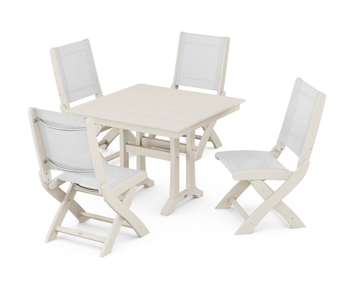 POLYWOOD® Coastal Folding Side Chair 5-Piece Farmhouse Dining Set With Trestle Legs
