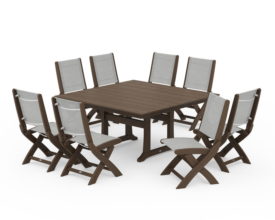 POLYWOOD® Coastal Folding Side Chair 9-Piece Farmhouse Dining Set