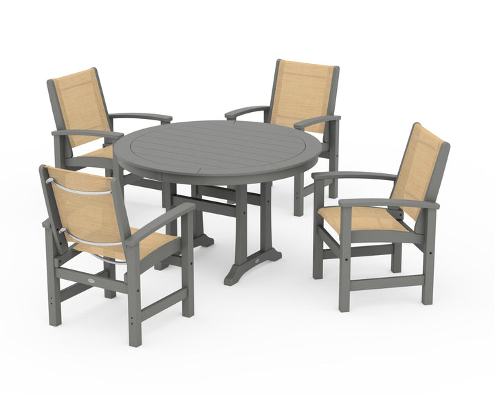 POLYWOOD® Coastal 5-Piece Round Dining Set with Trestle Legs