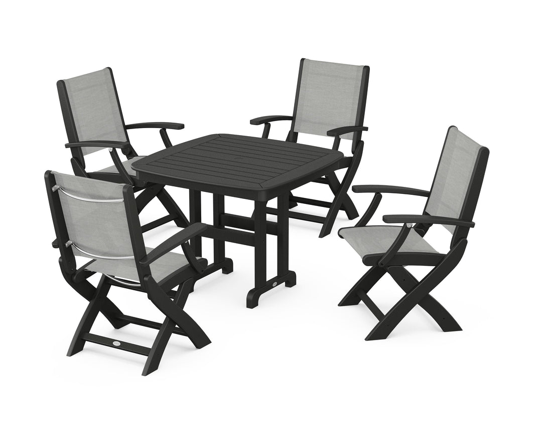 POLYWOOD® Coastal Folding Chair 5-Piece Dining Set