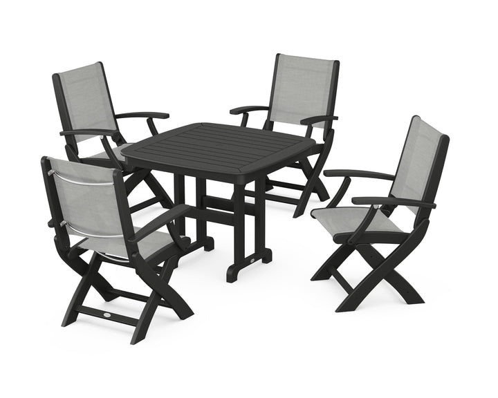 POLYWOOD® Coastal Folding Chair 5-Piece Dining Set
