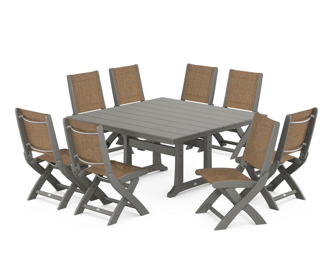 POLYWOOD® Coastal Folding Side Chair 9-Piece Farmhouse Dining Set