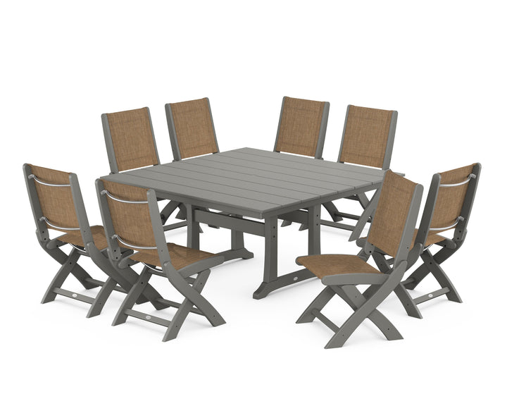 POLYWOOD® Coastal Folding Side Chair 9-Piece Farmhouse Dining Set