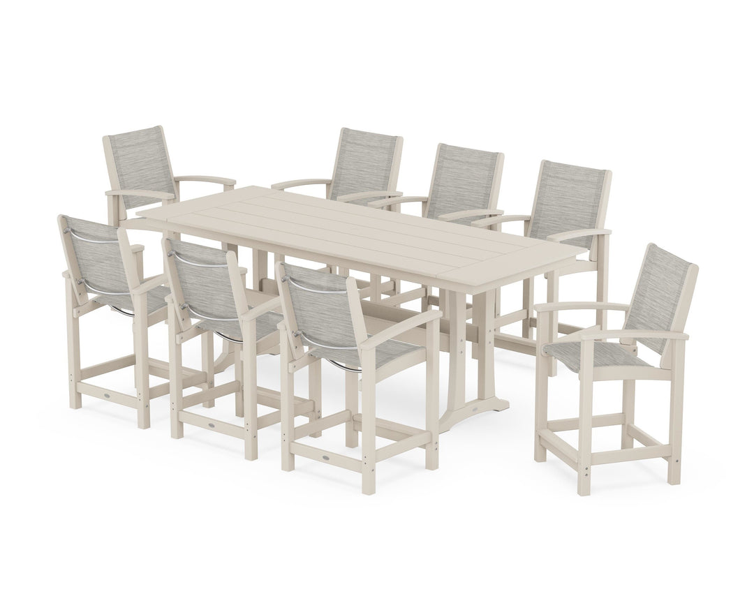 POLYWOOD® Coastal 9-Piece Farmhouse Counter Set with Trestle Legs