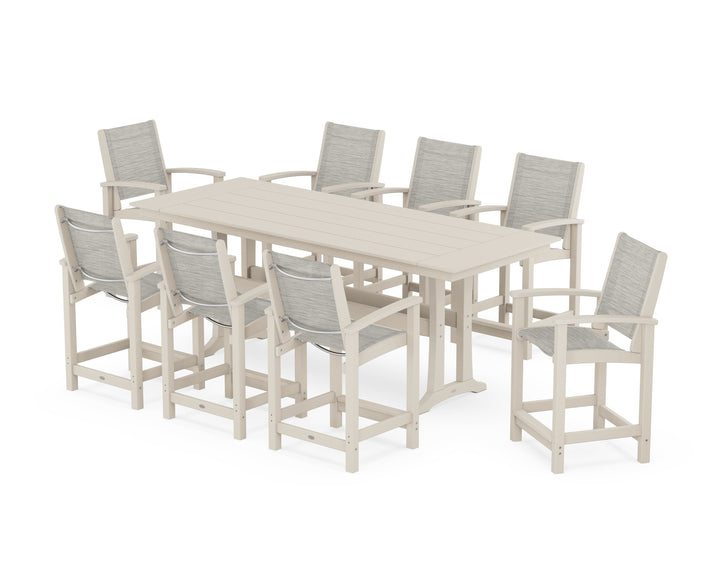 POLYWOOD® Coastal 9-Piece Farmhouse Counter Set with Trestle Legs