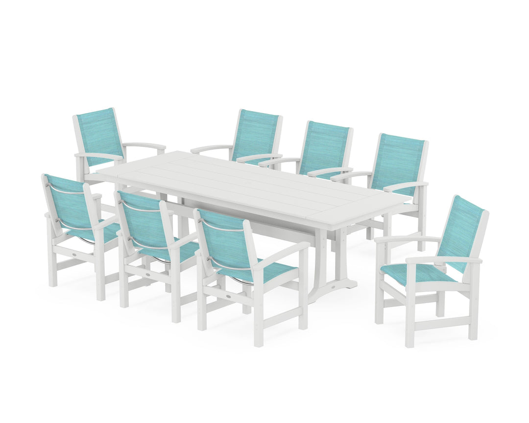 POLYWOOD® Coastal 9-Piece Farmhouse Dining Set with Trestle Legs