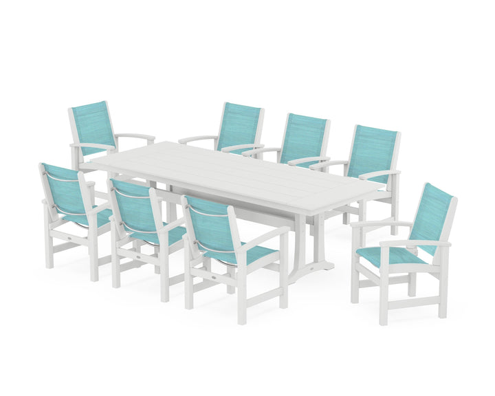 POLYWOOD® Coastal 9-Piece Farmhouse Dining Set with Trestle Legs