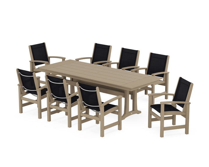 POLYWOOD® Coastal 9-Piece Farmhouse Dining Set with Trestle Legs