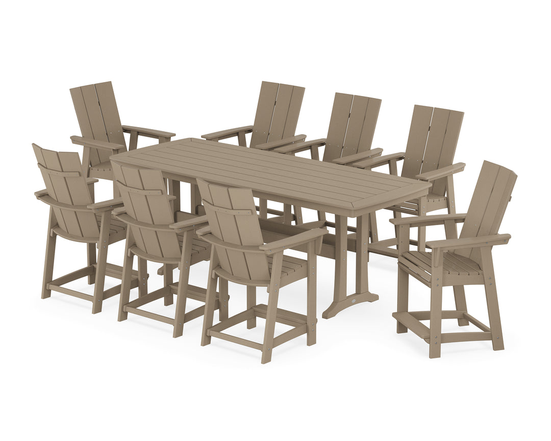 POLYWOOD® Modern Curveback Adirondack 9-Piece Counter Set with Trestle Legs