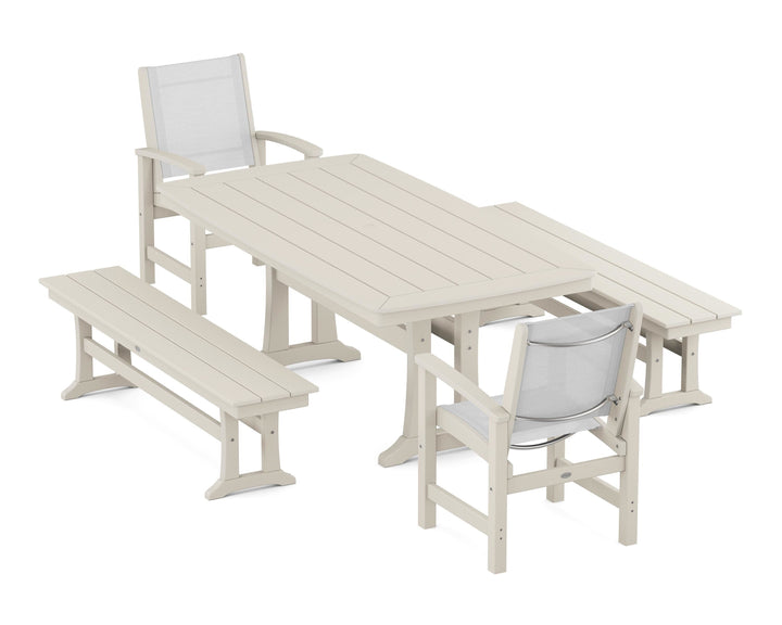 POLYWOOD® Coastal 5-Piece Dining Set with Trestle Legs and Benches