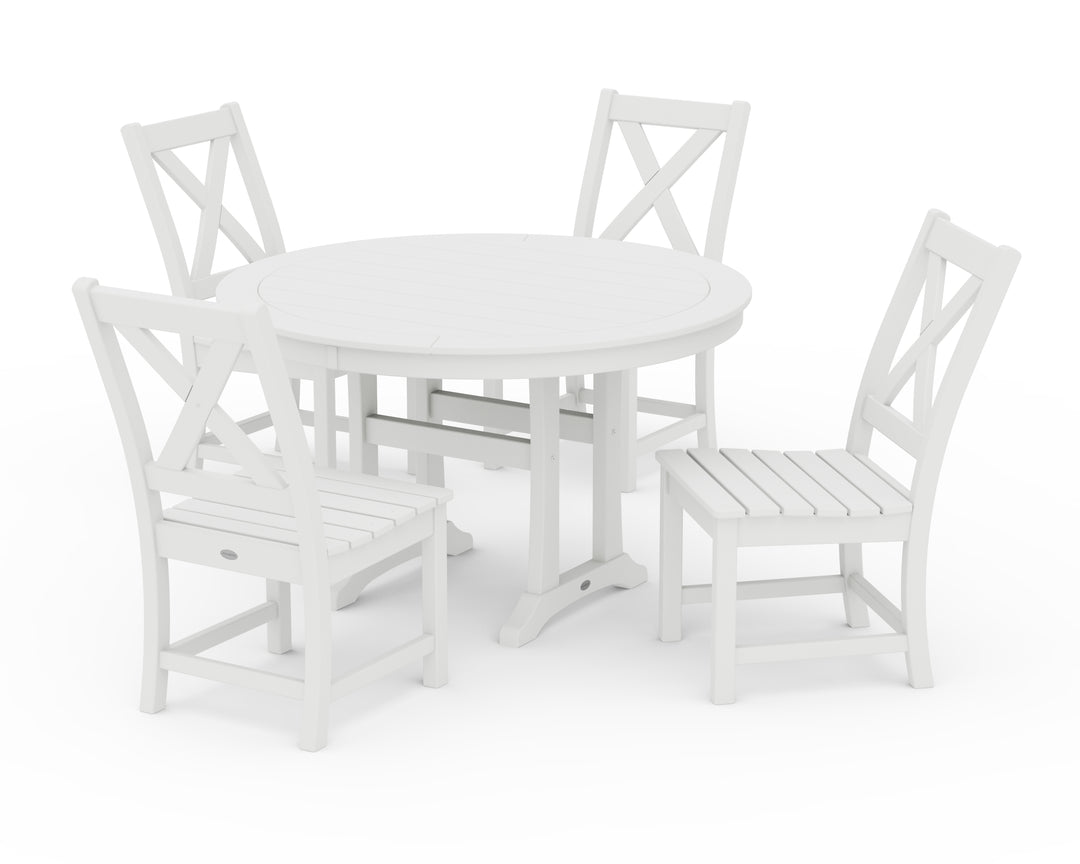 POLYWOOD® Braxton Side Chair 5-Piece Round Dining Set With Trestle Legs