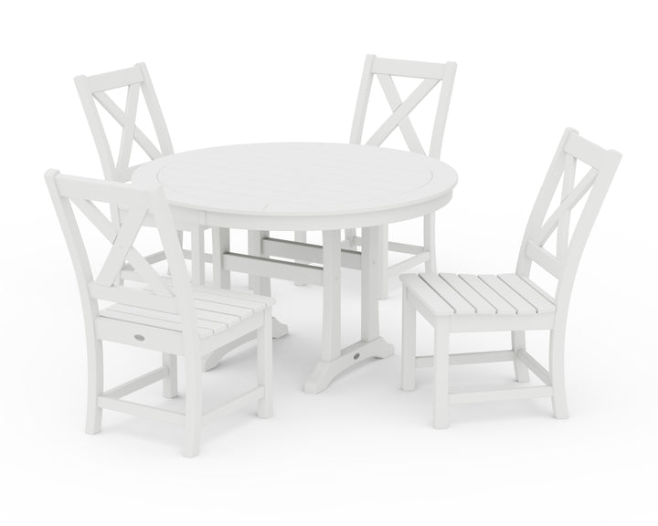 POLYWOOD® Braxton Side Chair 5-Piece Round Dining Set With Trestle Legs