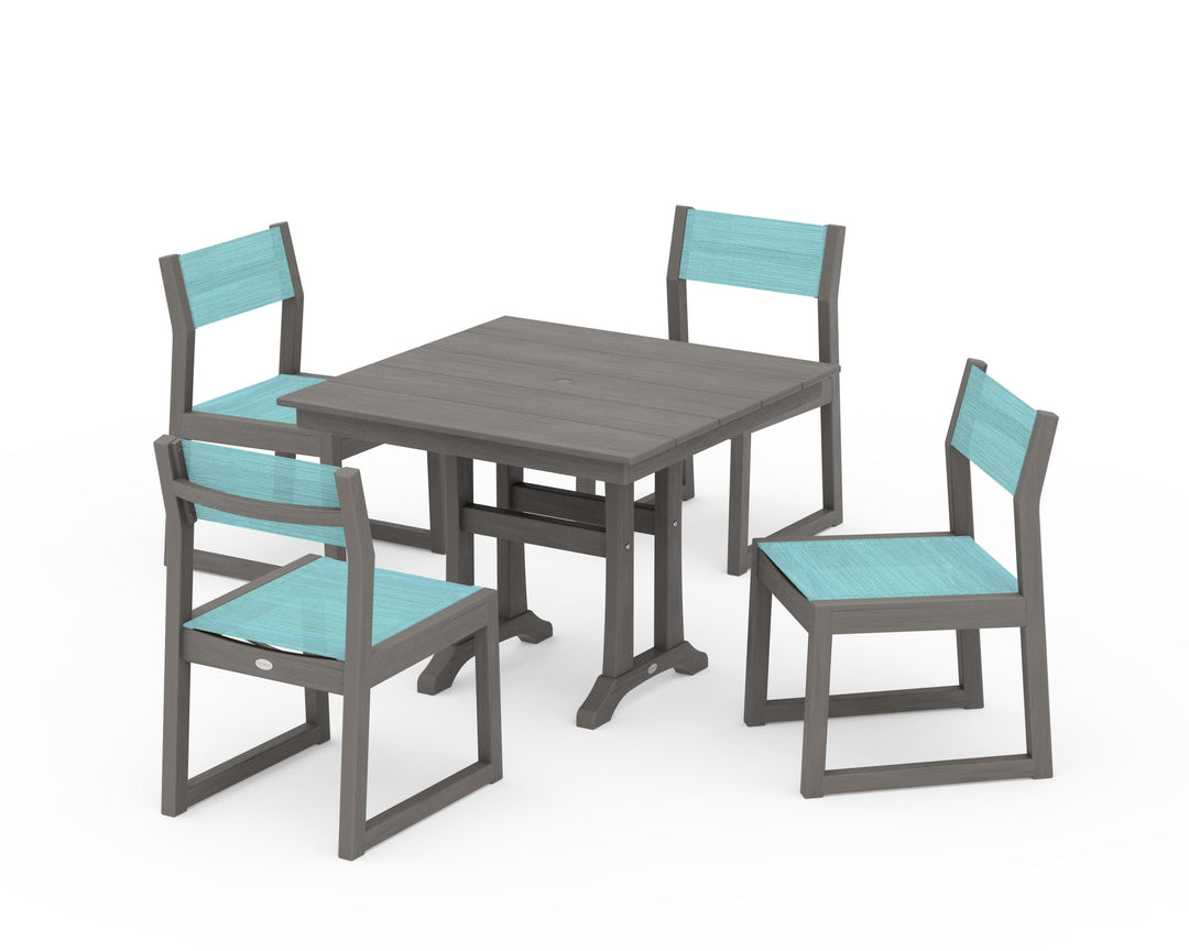 POLYWOOD® EDGE Sling 5-Piece Farmhouse Trestle Side Chair Dining Set