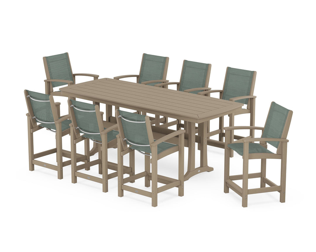 POLYWOOD® Coastal 9-Piece Counter Set with Trestle Legs