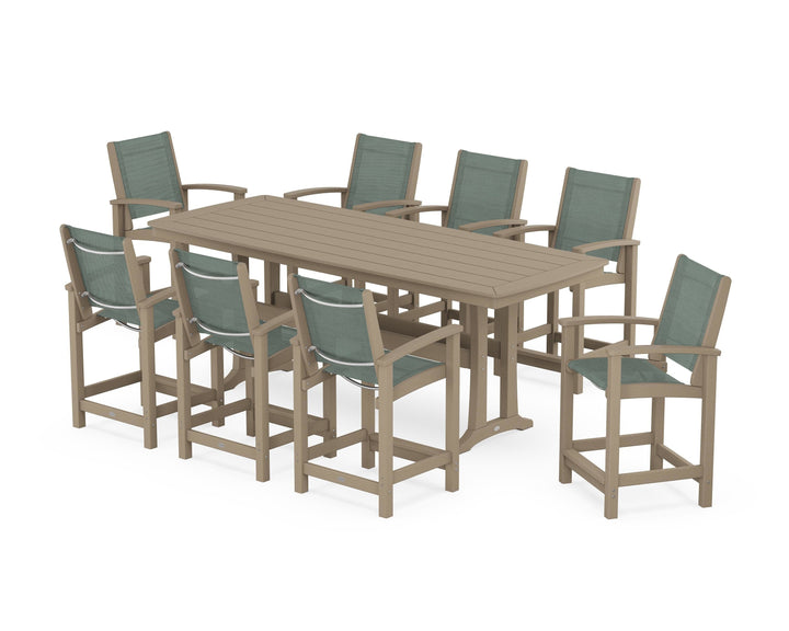 POLYWOOD® Coastal 9-Piece Counter Set with Trestle Legs