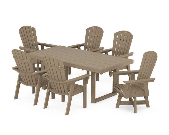 POLYWOOD® Nautical Curveback Adirondack Swivel Chair 7-Piece Dining Set
