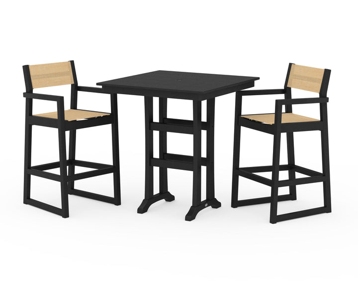 POLYWOOD® EDGE Sling Arm Chair 3-Piece Farmhouse Bar Set with Trestle Legs