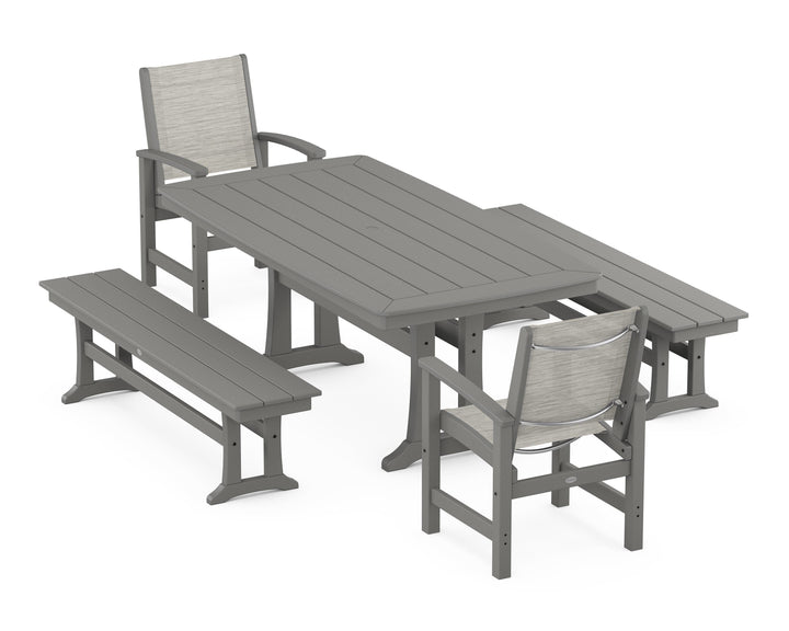 POLYWOOD® Coastal 5-Piece Dining Set with Trestle Legs and Benches