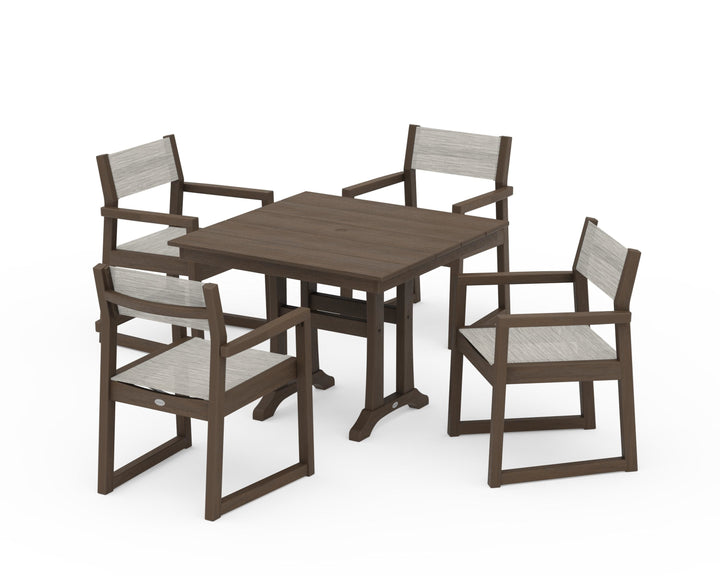 POLYWOOD® EDGE Sling 5-Piece Farmhouse Dining Set with Trestle Legs