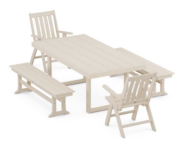 POLYWOOD® Vineyard Folding Chair 5-Piece Dining Set with Benches