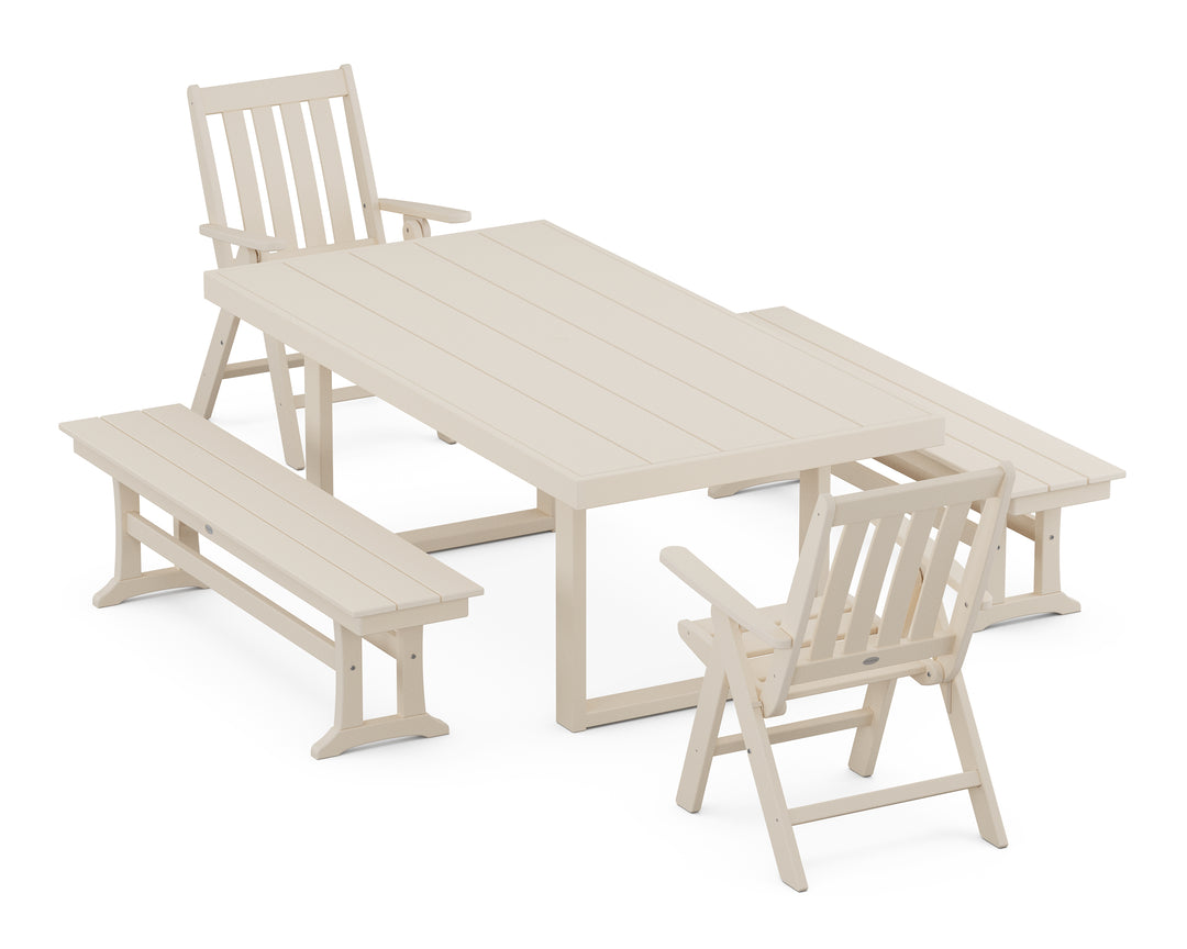 POLYWOOD® Vineyard Folding Chair 5-Piece Dining Set with Benches