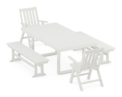 Vineyard Folding Chair 5-Piece Dining Set with Benches