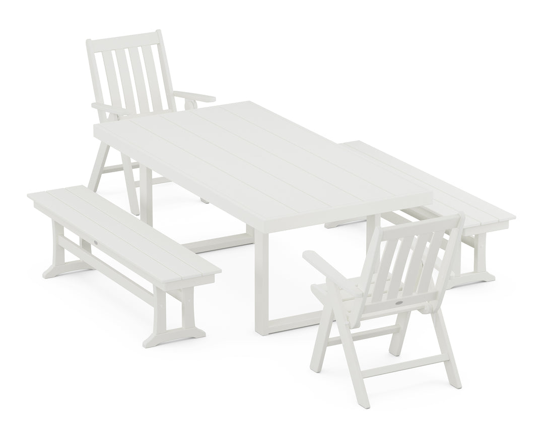 POLYWOOD® Vineyard Folding Chair 5-Piece Dining Set with Benches