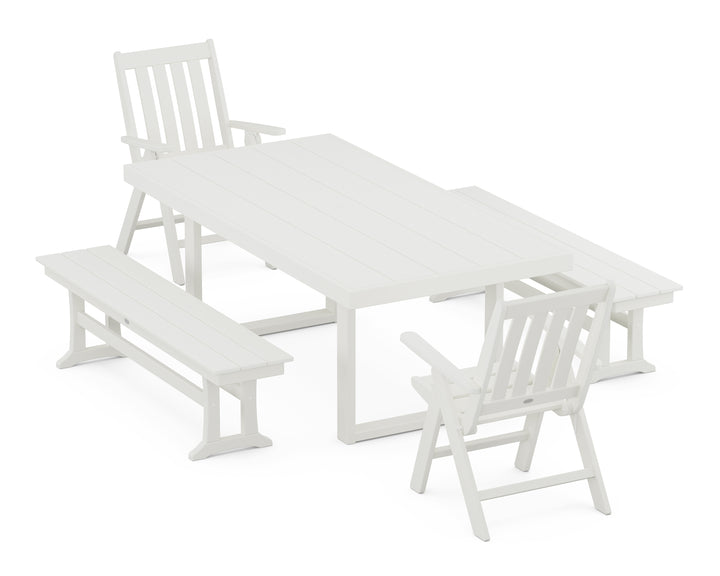 POLYWOOD® Vineyard Folding Chair 5-Piece Dining Set with Benches