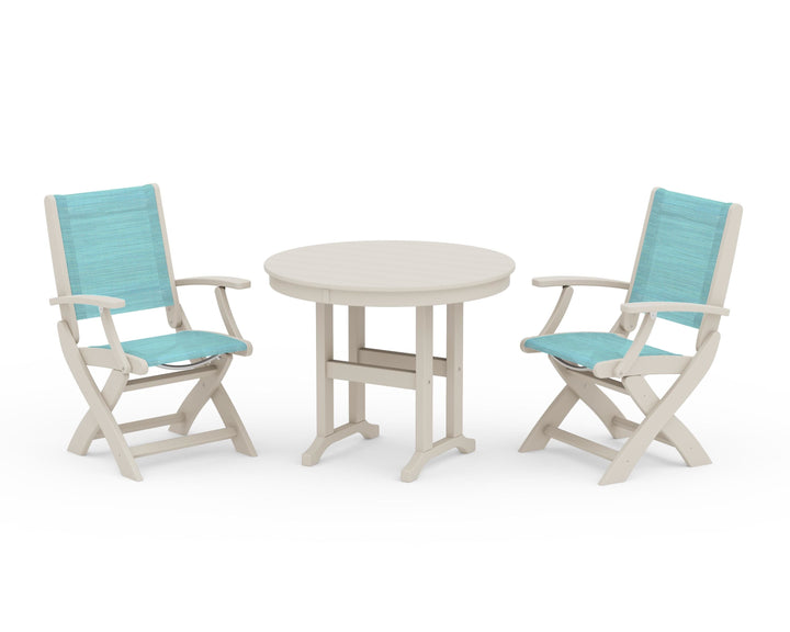 POLYWOOD® Coastal Folding Chair 3-Piece Round Dining Set