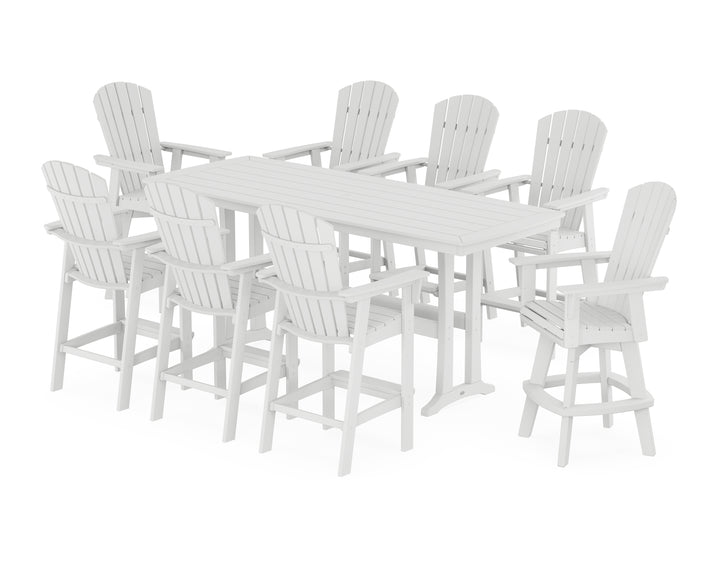 POLYWOOD® Nautical Curveback Adirondack Swivel 9-Piece Bar Set with Trestle Legs
