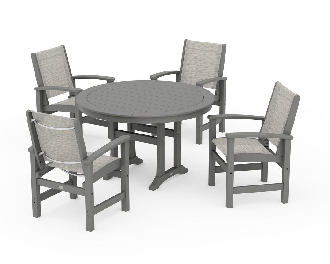 POLYWOOD® Coastal 5-Piece Round Dining Set with Trestle Legs