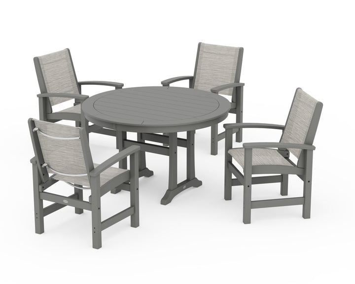 POLYWOOD® Coastal 5-Piece Round Dining Set with Trestle Legs